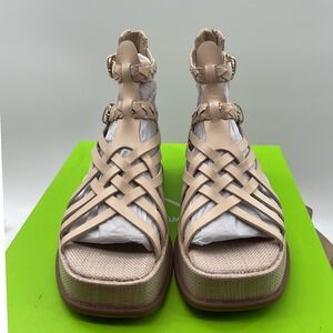 Sam Edelman Nicki Gladiator Platform Sandals Beige Leather Square Toe 5.5M